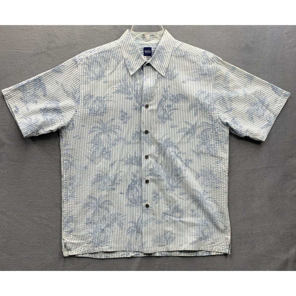 Basic Edition Mens Button Up Casual Shirt Short Sleeve Palm Trees Vacation Lg